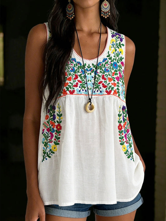 Top chaleco floral mexicano para mujer