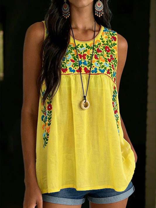 Top chaleco floral mexicano para mujer