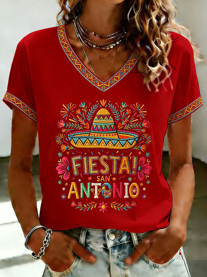 Camiseta casual estampada de Cinco de Mayo para mujer