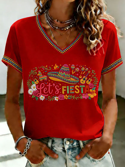 Camiseta casual estampada de Cinco de Mayo para mujer