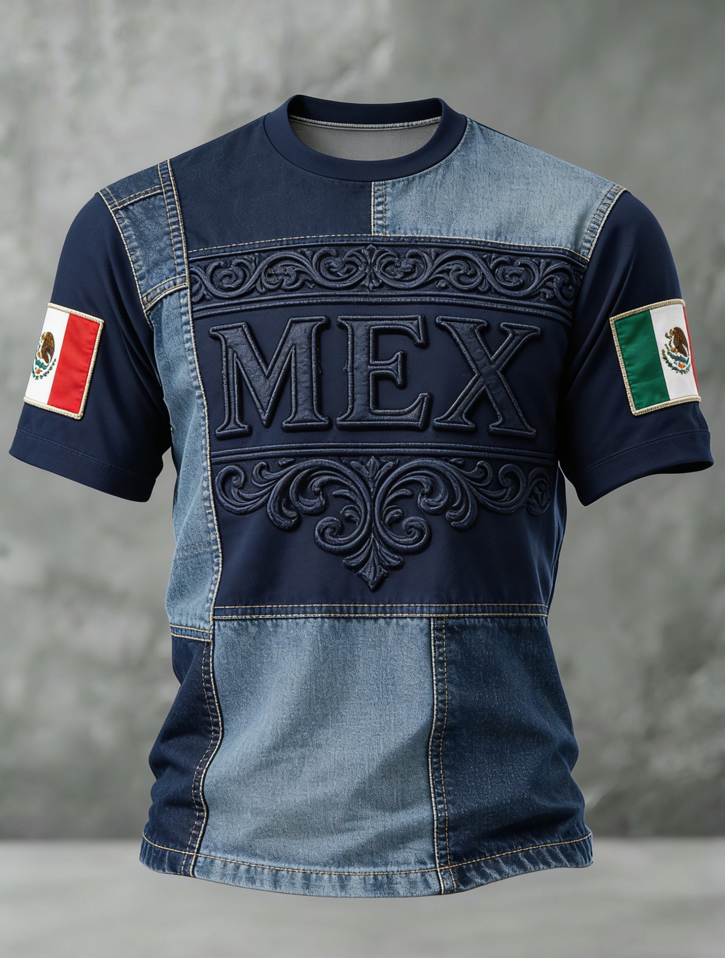 Camiseta para aficionados al fútbol de México para hombre-Estilo tótem azteca con estampado en relieve