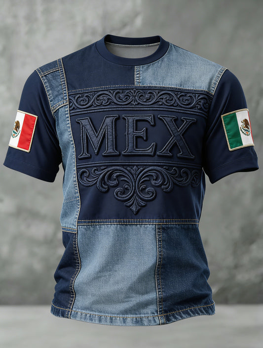 Camiseta para aficionados al fútbol de México para hombre-Estilo tótem azteca con estampado en relieve