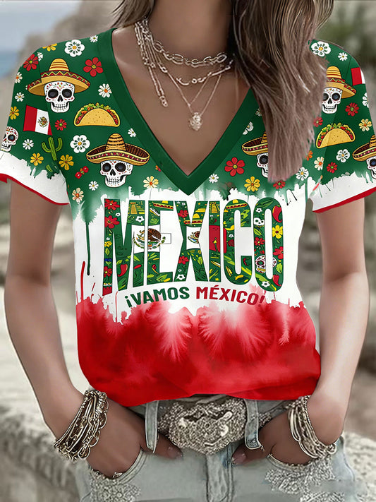 Camiseta estampada para mujeres, amantes del fútbol mexicano
