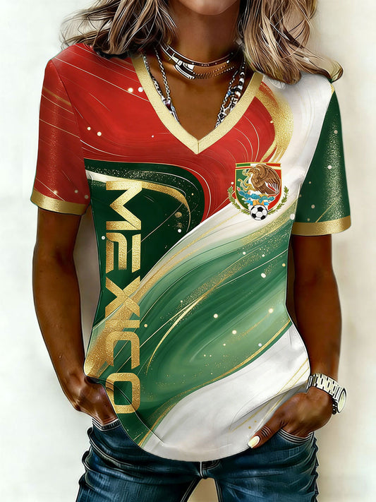 Camiseta estampada para mujeres, amantes del fútbol mexicano