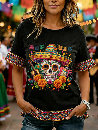 Mujer Cinco De Mayo Imprimir Casual Ruffle Sleeve Tee