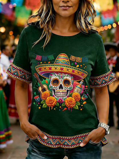Mujer Cinco De Mayo Imprimir Casual Ruffle Sleeve Tee