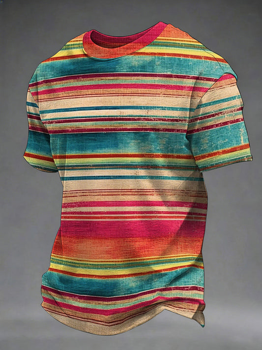 Camiseta con estampado de rayas de arte mexicano para hombre