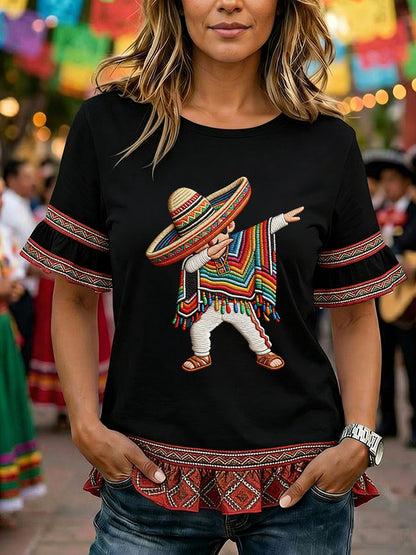 Camiseta casual estampada de Cinco de Mayo para mujer