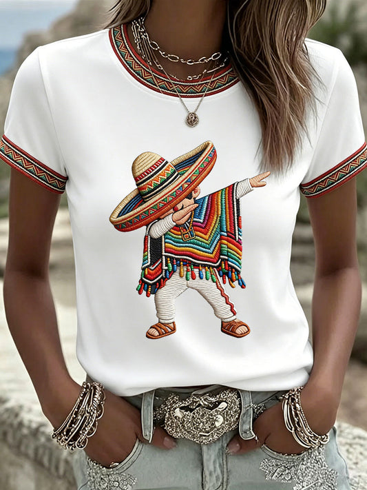 Camiseta casual estampada Cinco de Mayo para mujer
