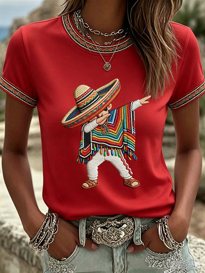 Camiseta casual estampada Cinco de Mayo para mujer
