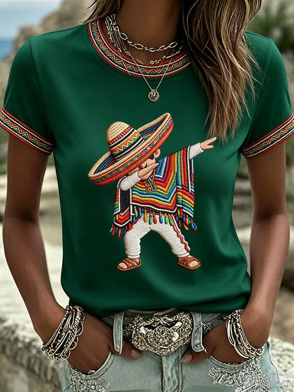Camiseta casual estampada Cinco de Mayo para mujer