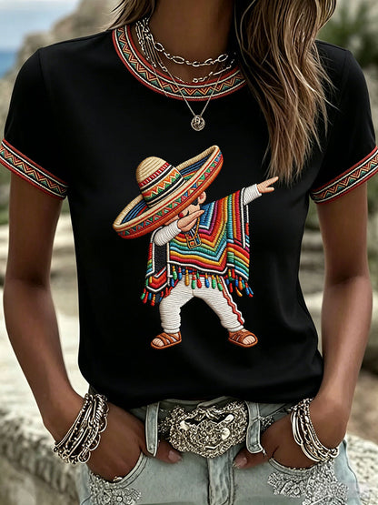 Camiseta casual estampada Cinco de Mayo para mujer