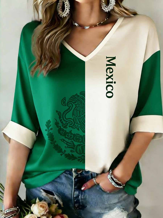Camiseta casual con estampado mexicano para mujer