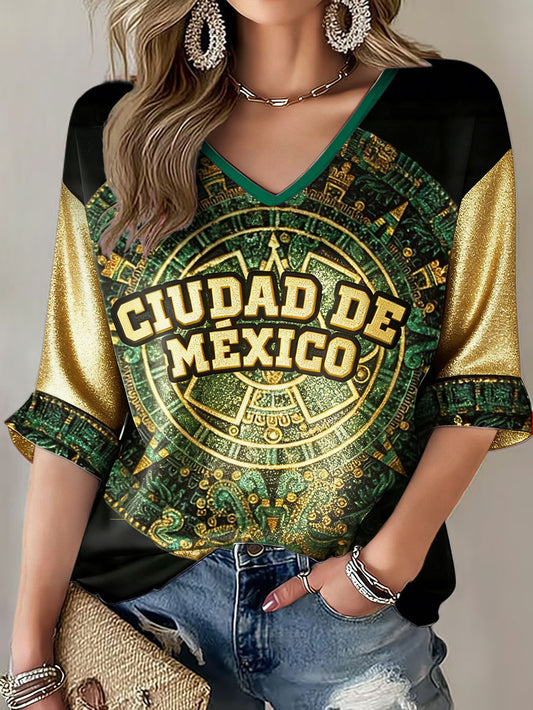 Camiseta estampada para mujeres, amantes del fútbol mexicano