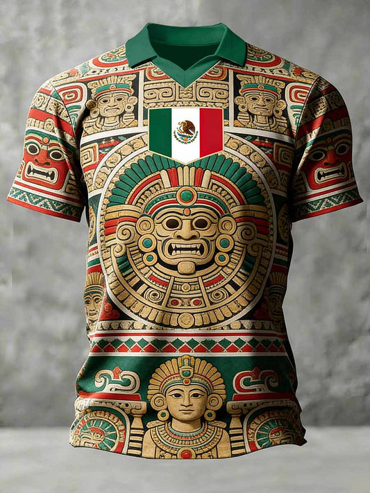 Polo casual estampado patrón conmemorativo de la Copa Mundial de México para hombres