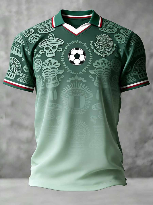 Polo casual para hombre con estampado conmemorativo del Mundial de México