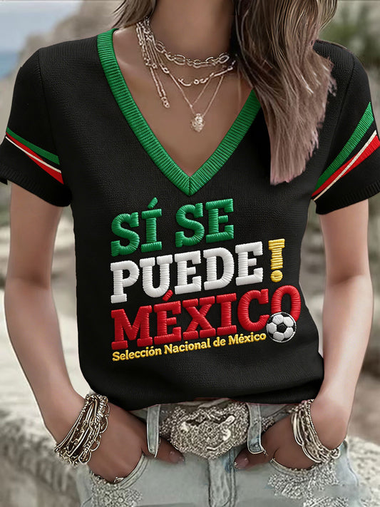 Camiseta estampada para mujeres, amantes del fútbol mexicano