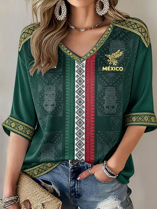 Camiseta estampada para mujeres, amantes del fútbol mexicano