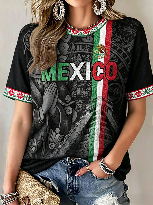 Camiseta estampada para mujeres, amantes del fútbol mexicano