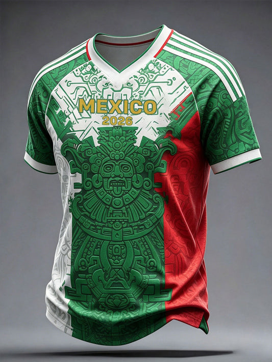 Camiseta estampada con diseño artístico para amantes del fútbol mexicano