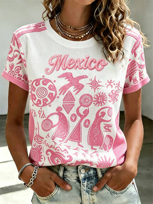 Camiseta estampada con diseño artístico de amante del fútbol mexicano para mujer