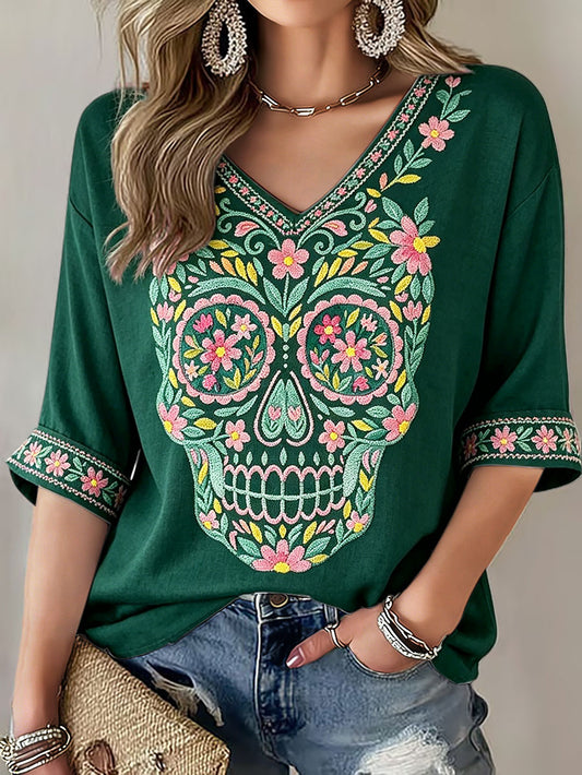 Camiseta de lino con estampado artístico para amantes del deporte, de México, para mujer
