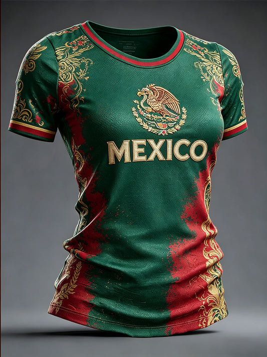 Camiseta estampada para mujeres, amantes del fútbol mexicano
