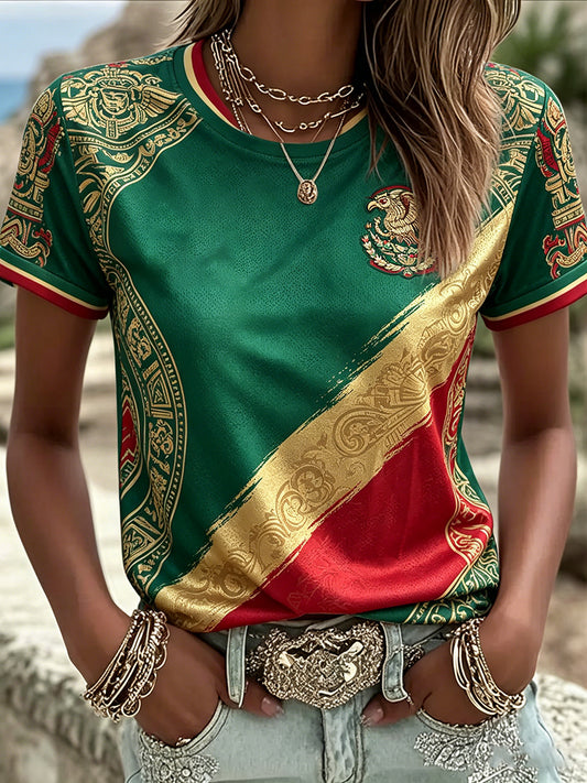 Camiseta estampada México Football Lover Art para mujer