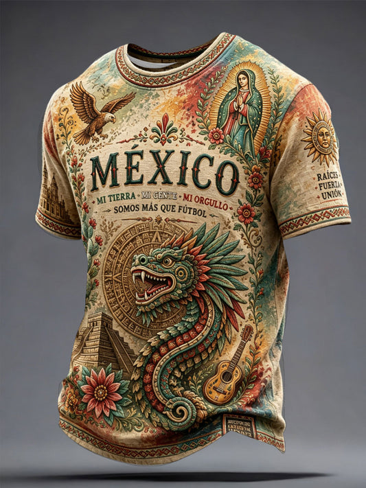 Camiseta estampada para amantes del fútbol, arte de México, para hombre