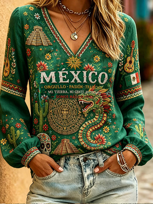 Camiseta estampada para amantes del fútbol, arte de México, para mujer
