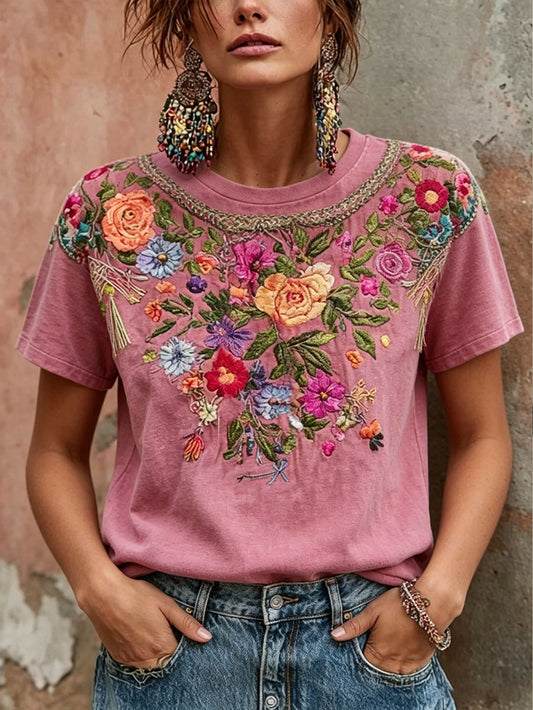 Camiseta impresa arte floral rosado de la conciencia del cáncer de pecho de las mujeres