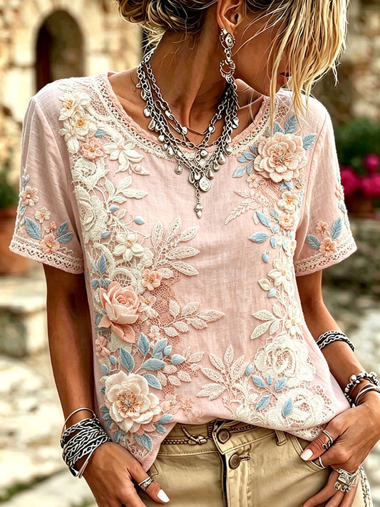 Blusas rosadas con estampado floral para la concienciación sobre el cáncer de mama en mujeres