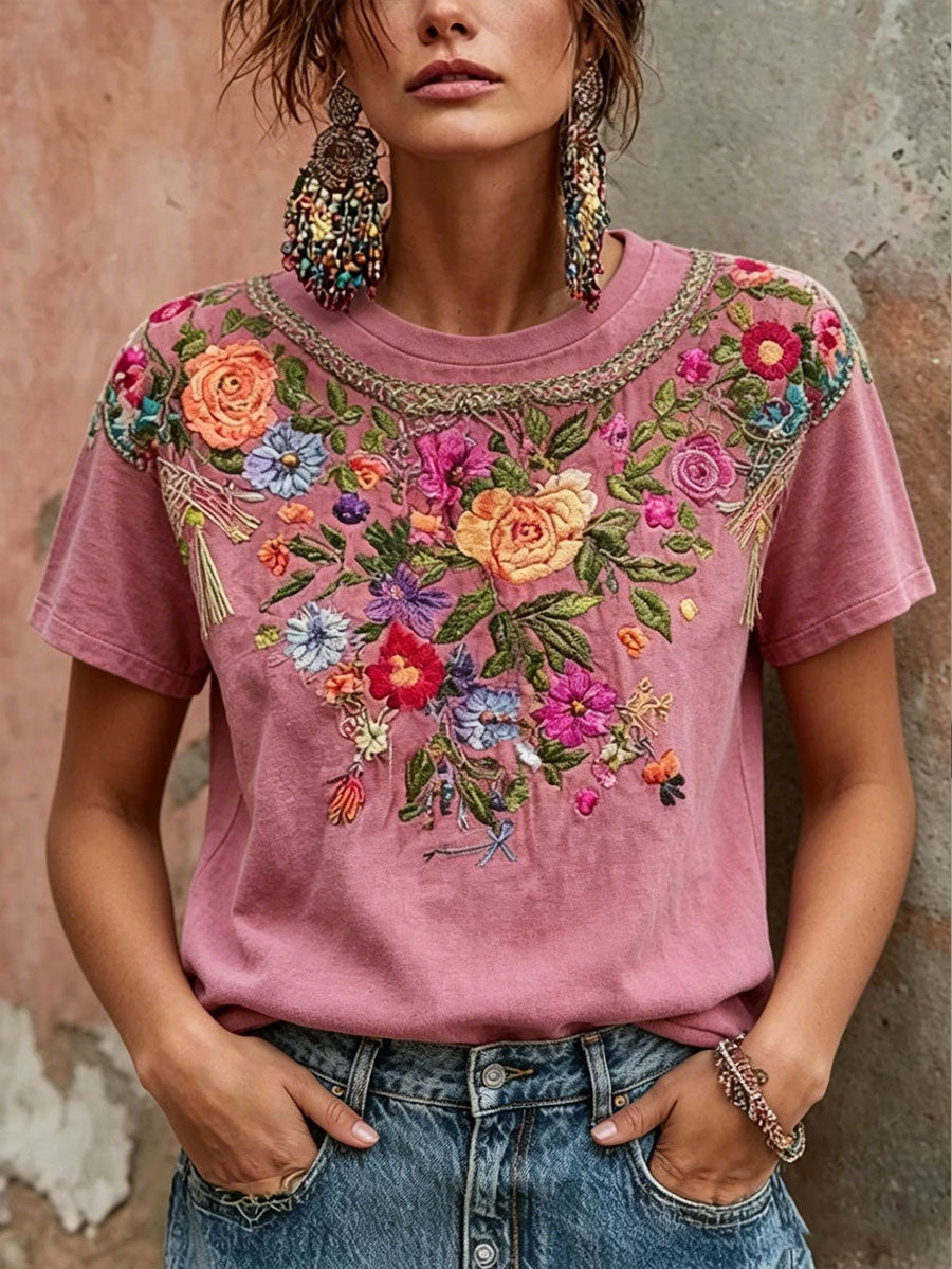Camiseta impresa arte floral rosado de la conciencia del cáncer de pecho de las mujeres