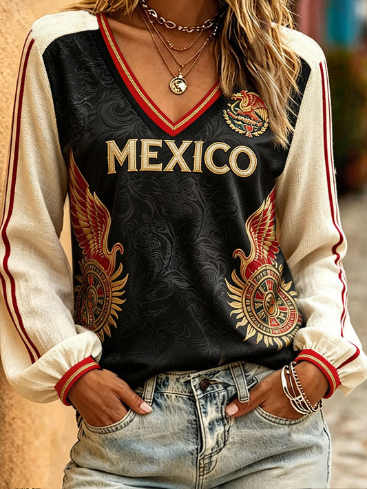 Camiseta estampada México Football Lover Floral Art para mujer