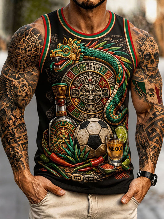 Hombres México Fútbol Amante Arte Floral Impreso Tank Tops