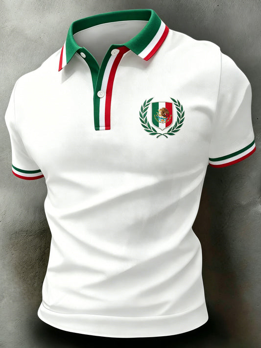 Camisa polo para hombre con estampado artístico de inspiración azteca mexicana