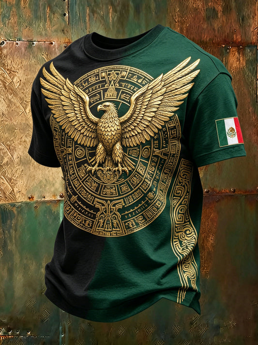 Camiseta para hombre con estampado artístico de inspiración azteca mexicana