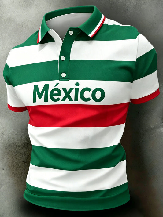 Camisa polo para hombre con estampado artístico de inspiración azteca mexicana