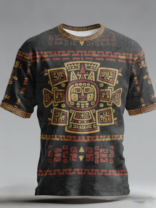 Camiseta para hombre con estampado de inspiración azteca mexicana