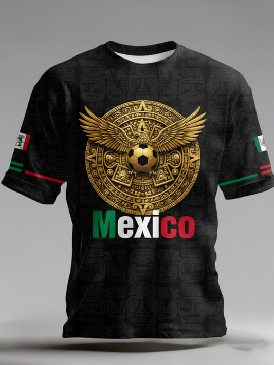 Camiseta para hombre con estampado de inspiración azteca mexicana