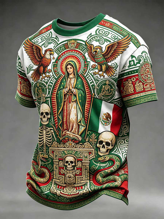 Camiseta casual de la impresión del arte mexicano de la moda de los hombres