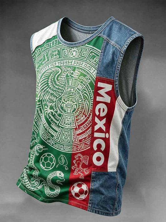 Camiseta sin mangas casual con estampado de arte mexicano para hombre
