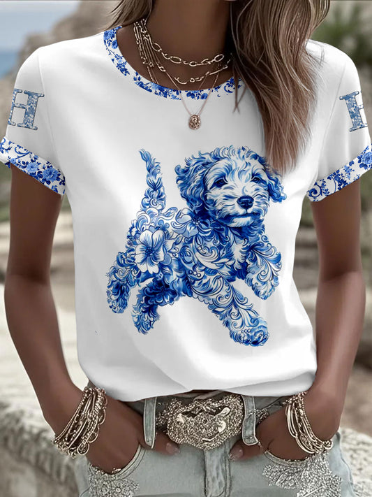 Camiseta casual de manga corta unisex retro de perro animal para mujer