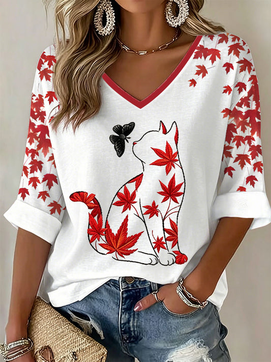 Mujer Gato Estampado Casual Camiseta