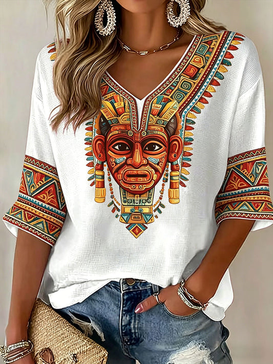 Tops con cuello en V Aztec Mask de mujer