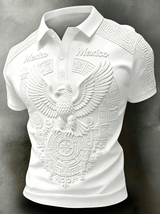 Camiseta polo con estampado artístico de aficionados en un partido de fútbol mexicano para hombre