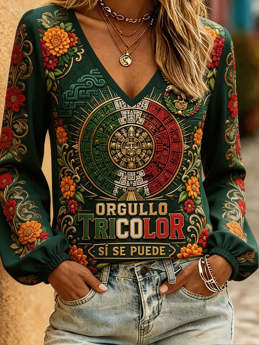 Camisetas de lino estampadas con diseño floral para amantes del fútbol mexicano, para mujer