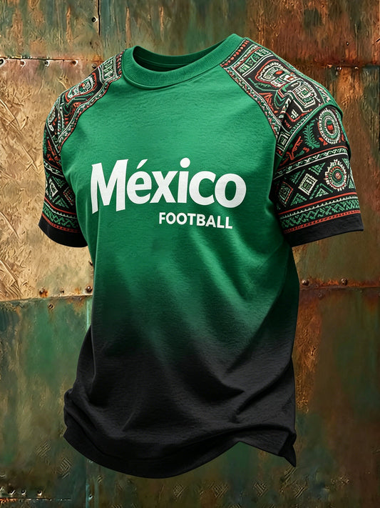 Camiseta con estampado artístico de aficionados al fútbol mexicano