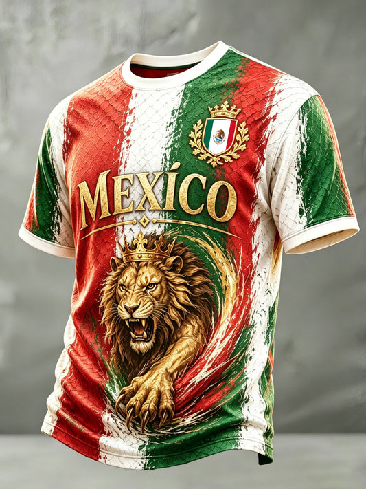Camiseta con estampado artístico de aficionados al fútbol mexicano
