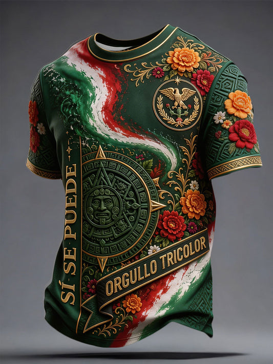 Camiseta estampada con diseño floral para amantes del fútbol mexicano, para hombre